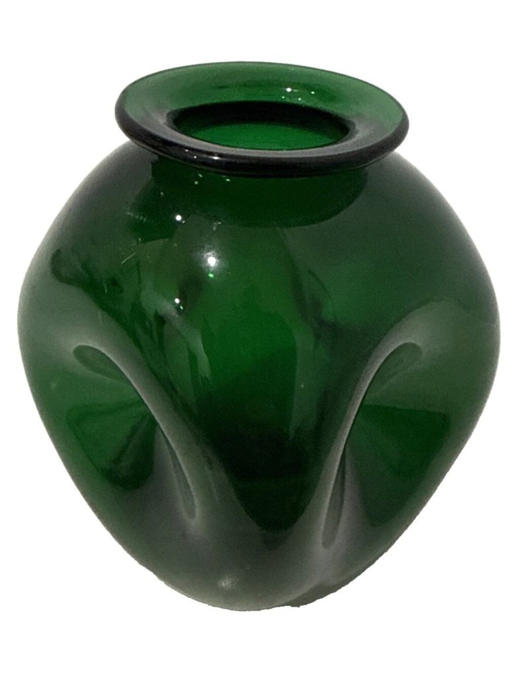 Vintage Blenko Winslow Anderson Pinched Deep Green Dimpled Blown Glass Vase